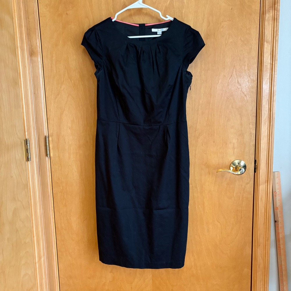 Boden Black Cap Sleeve Pleated Neck Sheath Dress US 10L